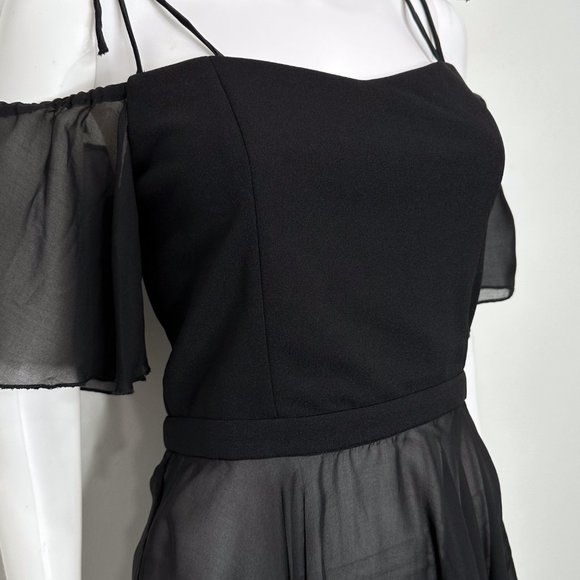 By Egreis Off-The-Shoulder Asymmetrical Chiffon Detail Blouse in Black Size L - Picture 6 of 16